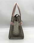 Michael Kors Carmen Vanilla/Powder Blush Signature Canvas Medium Belted Satchel