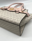 Michael Kors Carmen Vanilla/Powder Blush Signature Canvas Medium Belted Satchel