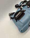 Brighton Sky Blue Pebbled Leather And Croc-Embossed Shoulder Bag