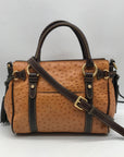 Dooney & Bourke Tangerine & Brown Ostrich Leather Pocket Satchel Bag