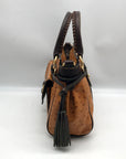 Dooney & Bourke Tangerine & Brown Ostrich Leather Pocket Satchel Bag
