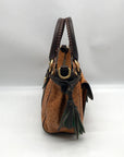 Dooney & Bourke Tangerine & Brown Ostrich Leather Pocket Satchel Bag
