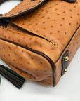 Dooney & Bourke Tangerine & Brown Ostrich Leather Pocket Satchel Bag