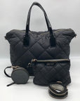 Anne Klein Black Nylon Quilted Puffed Tote Bag