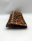 Beverly Feldman Brown Studded Leopard Print Clutch