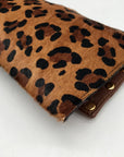 Beverly Feldman Brown Studded Leopard Print Clutch
