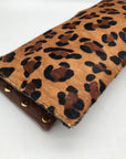 Beverly Feldman Brown Studded Leopard Print Clutch