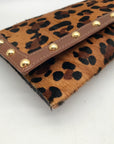 Beverly Feldman Brown Studded Leopard Print Clutch