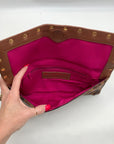Beverly Feldman Brown Studded Leopard Print Clutch