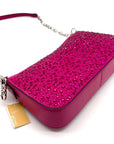 Michael Kors Empire Medium Pink Embellished Suede Chain Link Pouchette Bag