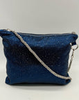 Nina Shoes Navy Glass Crystal Satin Hobo Bag