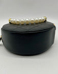 MMS Brands Black Quilted Leather Round Clutch With Chain