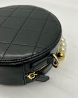 MMS Brands Black Quilted Leather Round Clutch With Chain