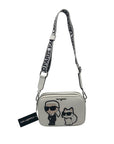 Karl Largerfeld White Pebbled Faux Leather Maybelle Camera Crossbody Bag