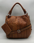 Ameri Leather Brown Studded Tutu Leather Shoulder Bag