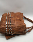 Ameri Leather Brown Studded Tutu Leather Shoulder Bag