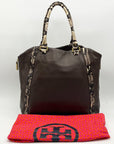 Tory Burch Brown Pebbled Leather Snake Embossed Tote Bag