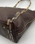 Tory Burch Brown Pebbled Leather Snake Embossed Tote Bag