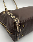 Tory Burch Brown Pebbled Leather Snake Embossed Tote Bag