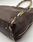 Tory Burch Brown Pebbled Leather Snake Embossed Tote Bag