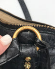 Brahmin Black Selma Croc Embossed Leather Shoulder Bag
