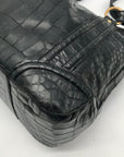 Brahmin Black Selma Croc Embossed Leather Shoulder Bag