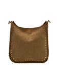 Light Brown Faux Suede & Gold Accents Crossbody Bag