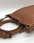 Platania Tan Leather Studded Crossbody Bag