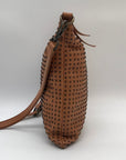 Platania Tan Leather Studded Crossbody Bag