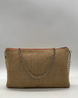 Tan Jute Fabric "A" Branded Patch Shoulder Bag
