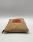 Tan Jute Fabric "A" Branded Patch Shoulder Bag
