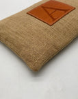 Tan Jute Fabric "A" Branded Patch Shoulder Bag