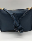 Michael Kors Blue Pebbled Leather Double Zip Crossbody Bag