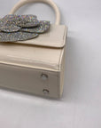 Nina Crystal Beige faux Leather Flower Embellished Patent Satchel Bag