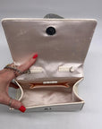Nina Crystal Beige faux Leather Flower Embellished Patent Satchel Bag