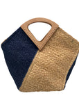 MMS Brands Natural Woven Jute and Blue Braided Tote Bag