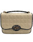Love Moschino Beige Straw and Snake Pattern Crossbody Bag