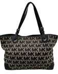 Michael Kors Black & Beige Canvas Jet Set Tote Bag