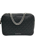 Michael Kors Black Coated Canvas Double Zip Bryant Chain Camera Crossbody