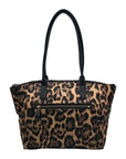 Michael Kors Black Leopard Print Nylon Kelsey Zip Top Tote Bag