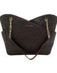 Michael Kors Brown Monogram Jet Set Large Travel Chain Shoulder Bag
