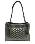 Michael Kors Metallic Grey Leather Susan Quilted Shoulder Bag