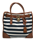 Michael Kors Navy Blue & White Striped Canvas Hamilton Tote Bag