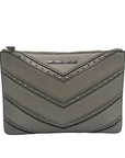 Michael Kors Pearl Grey Cheveron Ellius XL Leather Wristlet
