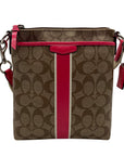 Coach Brown Coated Canvas Signature Pink Stripe Swingpack Bag