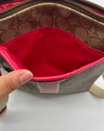Coach Brown Coated Canvas Signature Pink Stripe Swingpack Bag