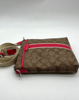 Coach Brown Coated Canvas Signature Pink Stripe Swingpack Bag
