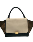 Celine Beige & Black Calfskin Trapeze Convertible Satchel