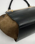 Celine Beige & Black Calfskin Trapeze Convertible Satchel