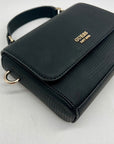 Guess Black Faux Leather Lyndi Mini Top Handle Flap Crossbody Bag